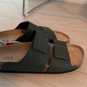 Zara Olive Green Slide Sandals
